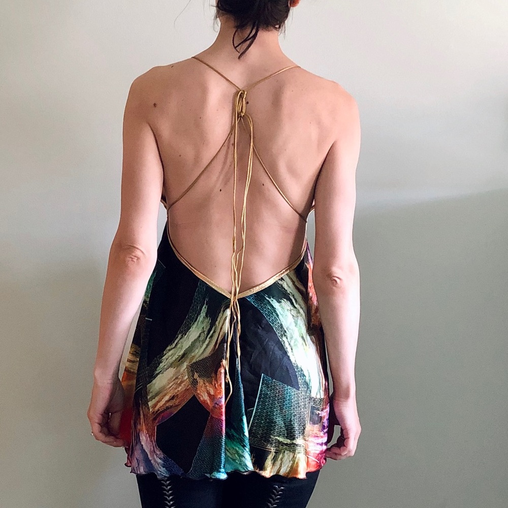 Silk top open back XS S 0 2 4 print